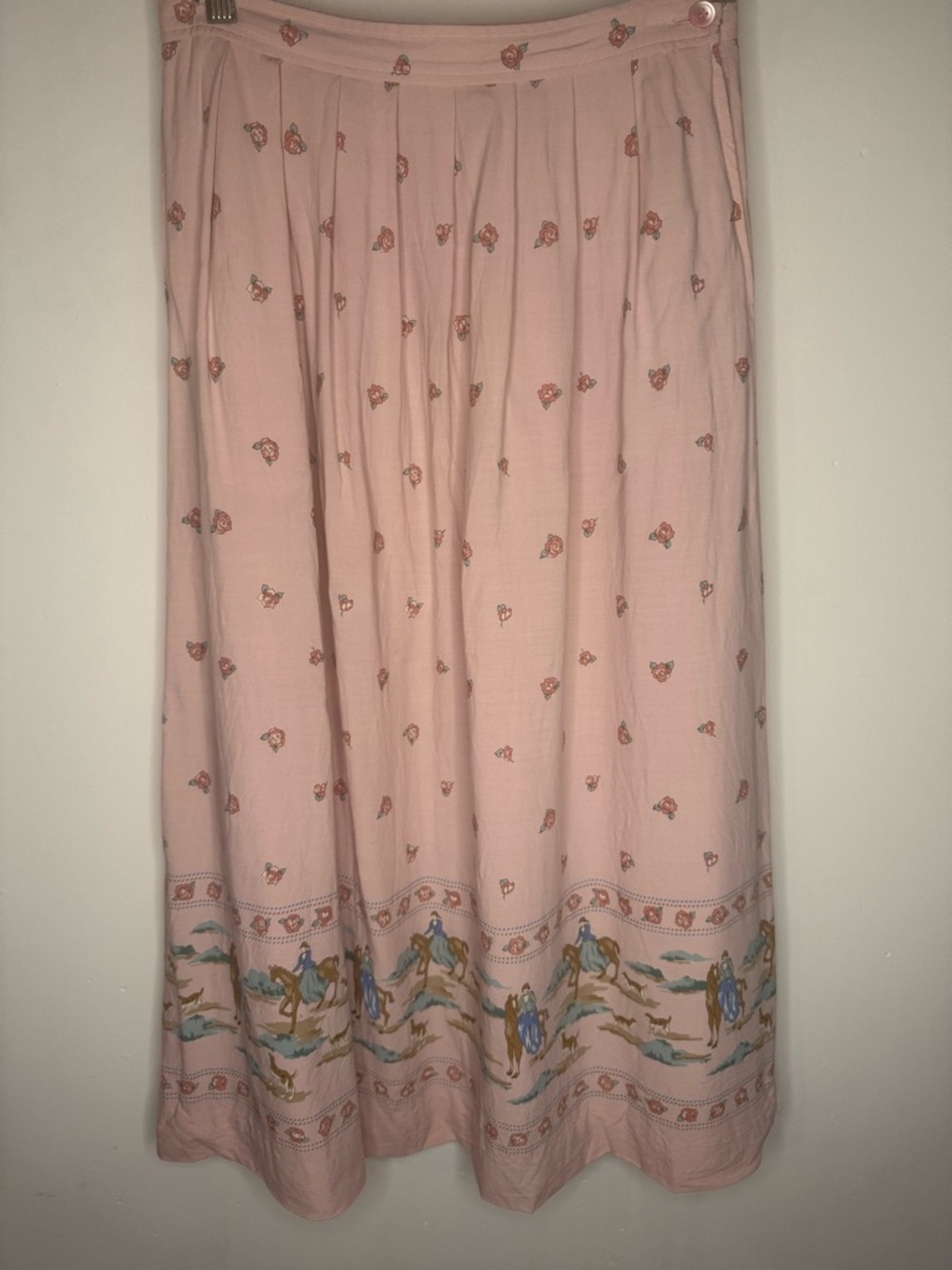 Vintage Baby Pink Equestrian Sidesaddle and Rose Print Skirt Size 8